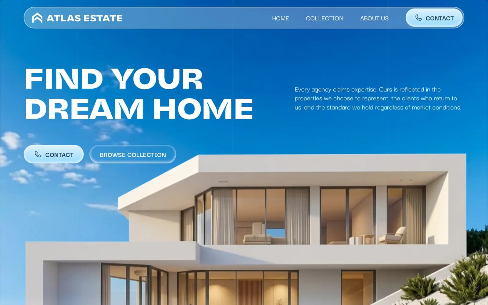 Atlas Estate Template – Startseite mit der Headline «Find Your Dream Home»